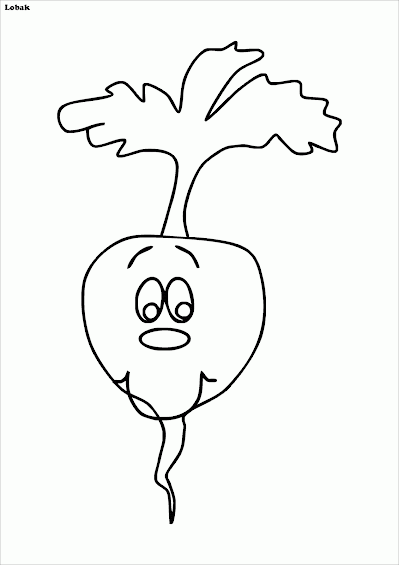 Gambar Mewarnai Sayur Lobak, Versi Kartun  Contoh Anak PAUD