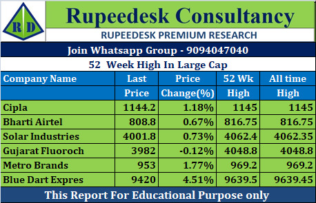 52  Week High In Large Cap