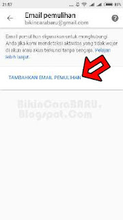 contoh menambahkan alamat email cadangan gmail