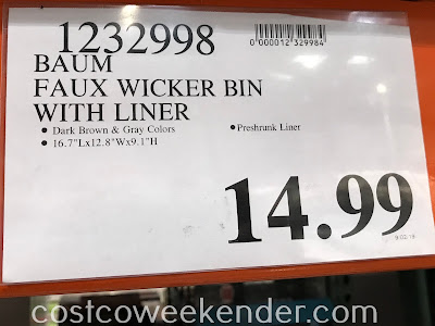 Costco 1232998 - Deal for the Baum Faux Wicker Bin with Liner at Costco