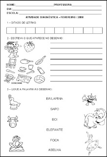 Atividade diagnóstica para 1º ano alfabetização