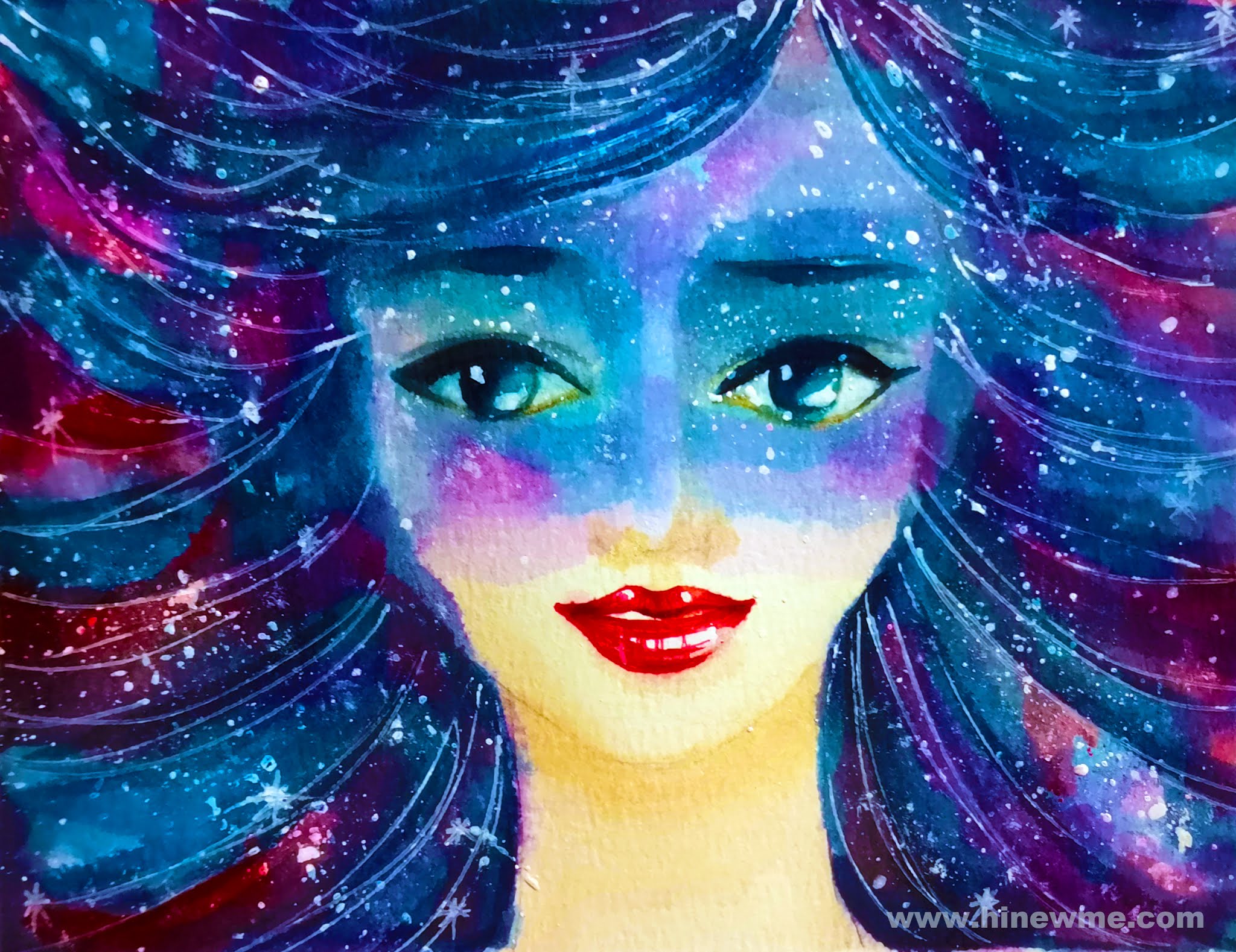How to draw watercolor galaxy girl step by step tutorial