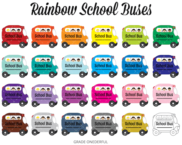 School Bus Clip Art in ALL the Colours!