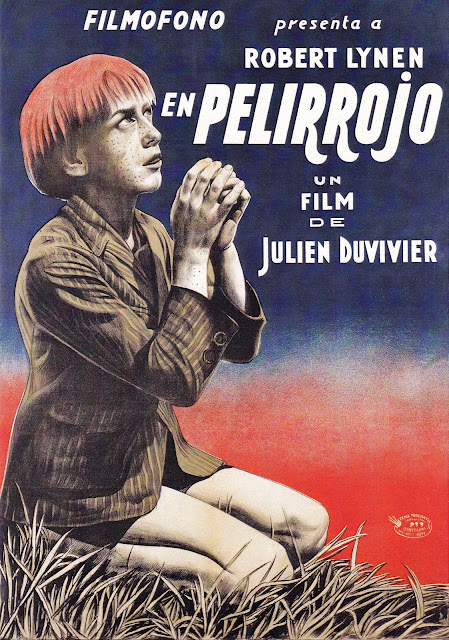 PELIRROJO. Cartel: 70 x 100 cms. España. Impresión: Fénix Mercantil, Barcelona. PELIRROJO. Poil de carotte. 1932. Francia. Dirección: Julien Duvivier. Reparto: Robert Lynen, Harry Baur, Louis Gauthier, Simone Aubry, Maxime Fromiot, Colette Segall, Marthe Marty, Christiane Dor, Catherine Fonteney.