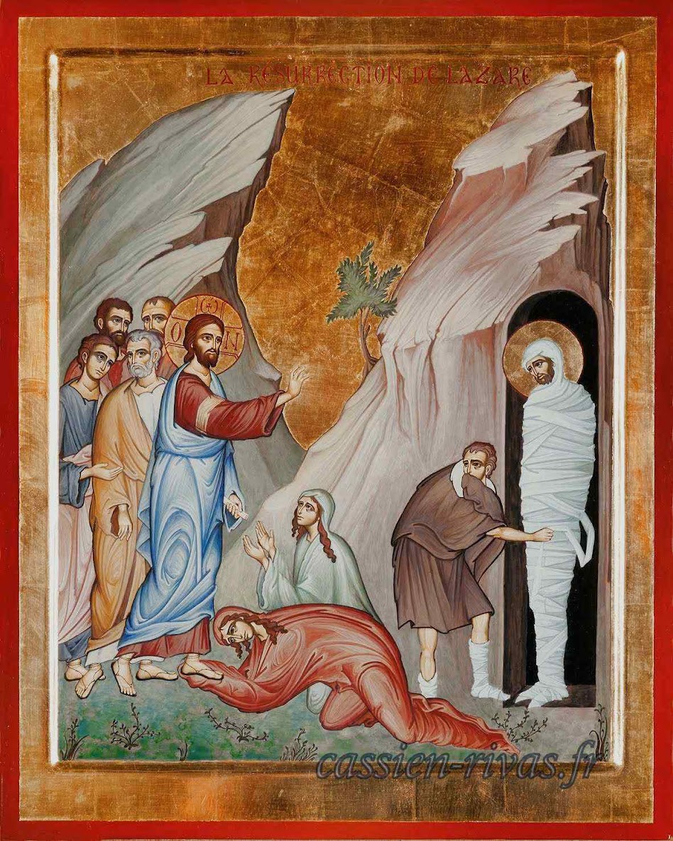 icône byzantine de la résurrection de Lazare ressuscité des morts par jésus christ