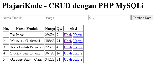 PlajariKode - Output halaman index