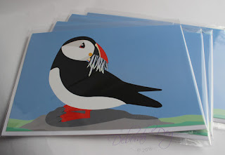 puffin Seafood Dinner greeting cards by deborah dey