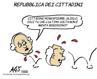 m5s, repubblica dei cittadini, terza repubblica, robespierre, politica, vignetta. satira