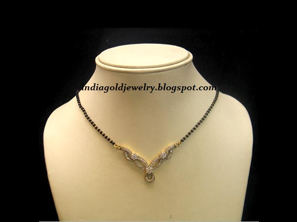 Simple Black beads(Nallapusalu) chain with Diamond pendant