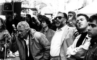 Francis Ford Coppola (right) with cinematographer Gordon Willis, in The Godfather (1972), on the camera