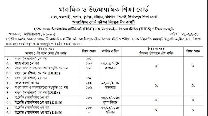 Hsc Routine Education Board Exam 2018