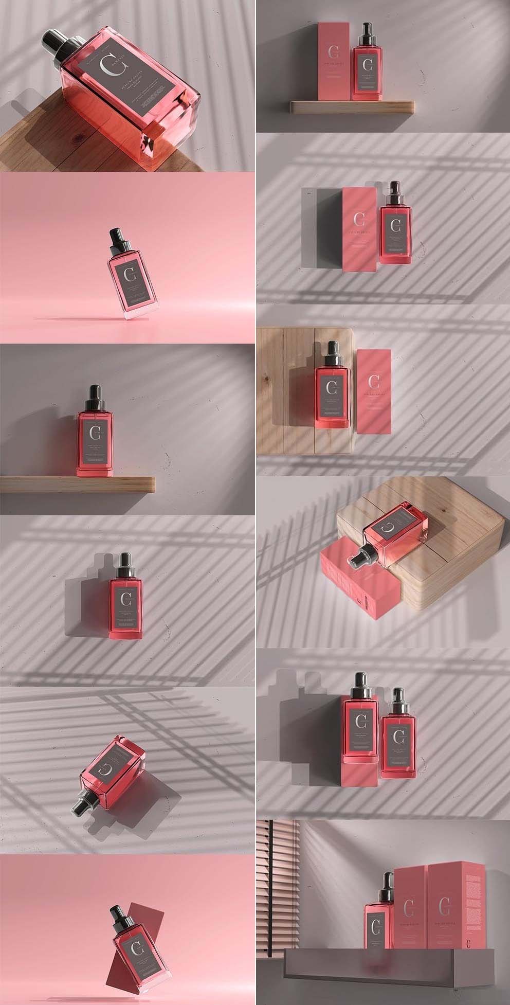 Download Square Perfume Bottle With Box PSD Mockup Free Download