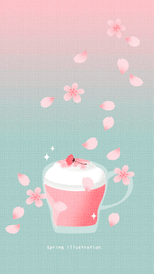 【桜ラテ】春の飲み物のおしゃれでシンプルかわいいイラストスマホ壁紙/ホーム画面/ロック画面