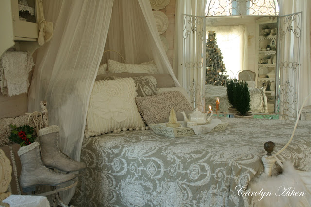 The quilt on the bed is Marie Antoinette a taupe and cream toile