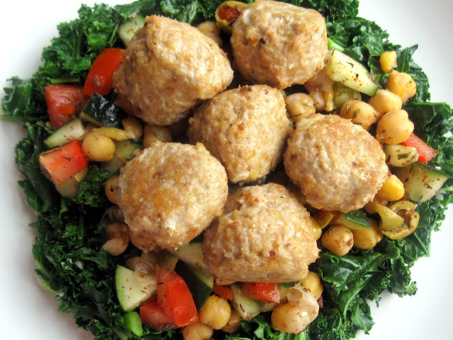 Sesame Spiced Turkey Meatballs with Chickpea Kale Salad