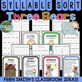 Goldilocks and the Three Bears Syllable Sort Center Games