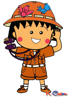 chibi maruko chan memakai pakaian petualang coklat