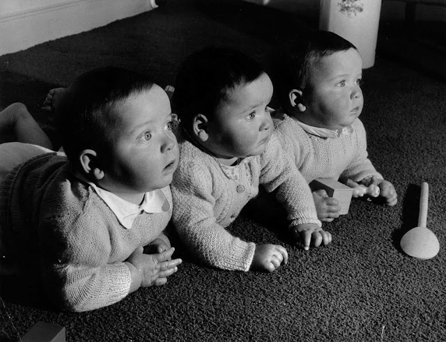 The Finslater triplets at home, 1955.