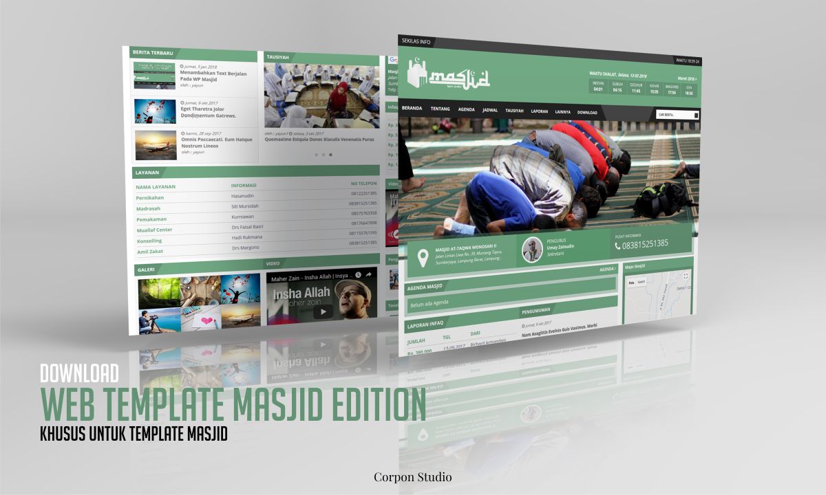 Template ini dibentuk khusus untuk masjid dan dibagikan  Download Gratis Template Web Masjid