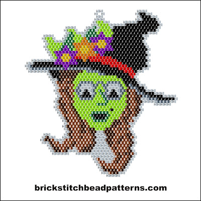 Click for a larger image of the Witch Witch Glasses Halloween bead pattern labeled color chart.