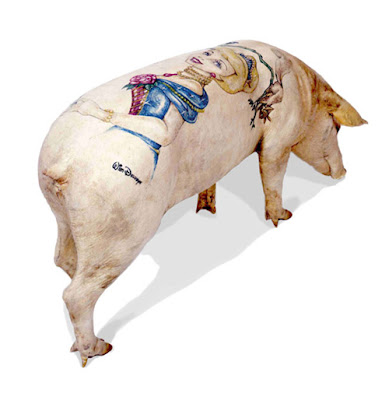 Above: stuffed tattooed pigs