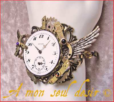 bracelet steampunk cadran de montre gousset ailes steampunk jewel watch dial watchface wings