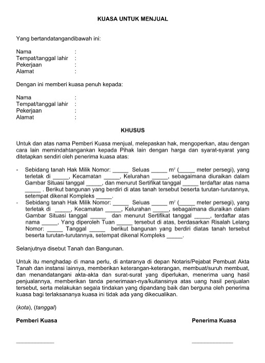 10 Contoh dan Format Surat Kuasa Dalam Bentuk File Word 