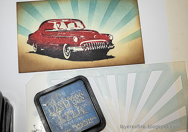 Layers of ink - Roadtrip Card Tutorial by Anna-Karin Evaldsson. Ink through the Rays stencil.