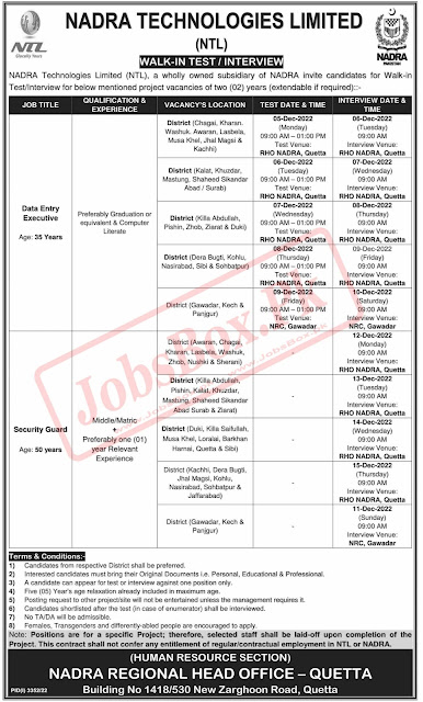 NADRA Jobs in Multan, Lahore, Sukkur, Karachi, Peshawar, Quetta Jobs in Pakistan 2022 Latest