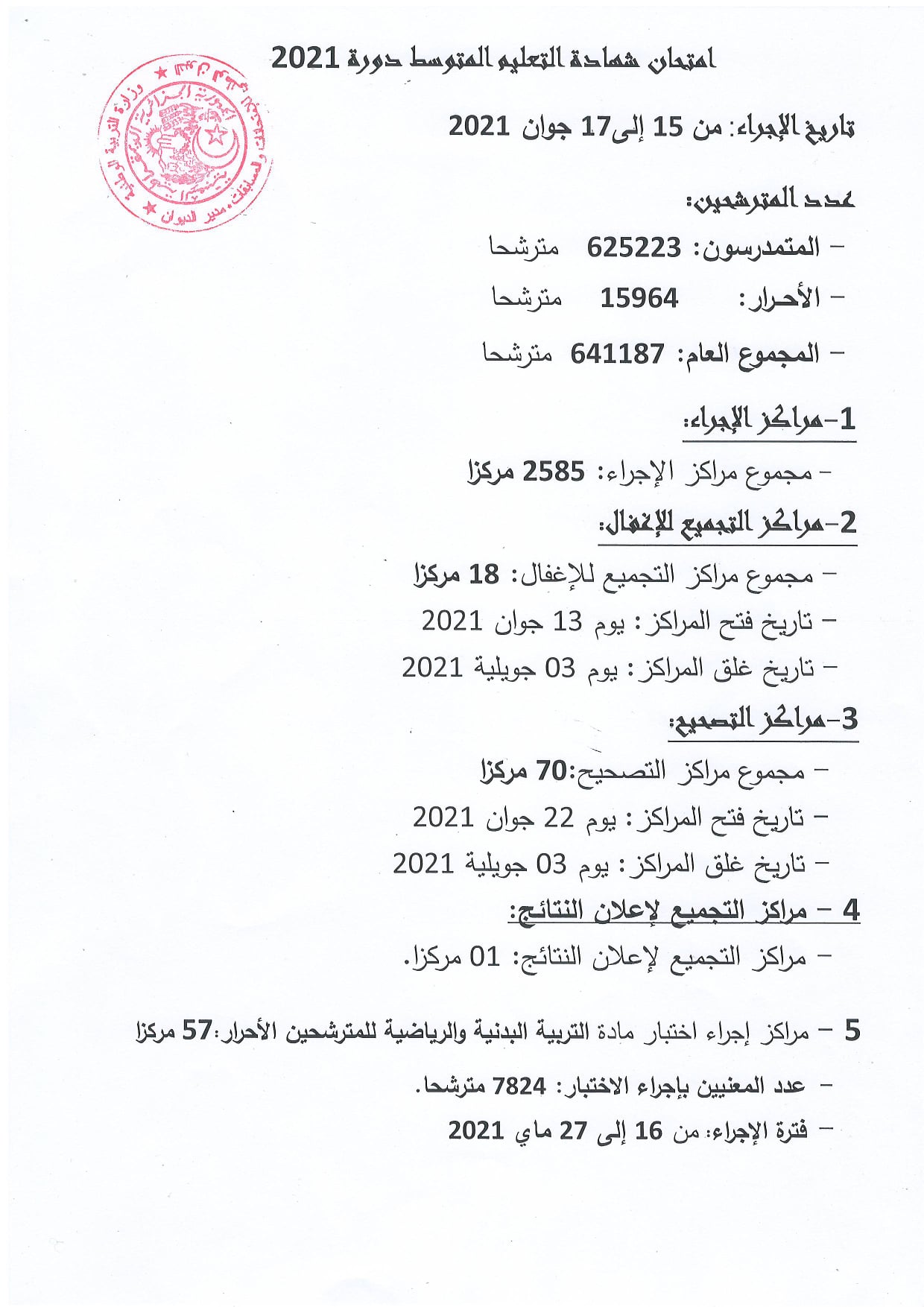 وزارة التربية الوطنية الجزائرية الديوان الوطني للامتحانات والمسابقات