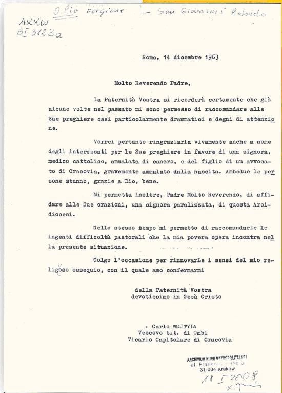 Recanto da Misericórdia Eucarística: Carta de João Paulo 