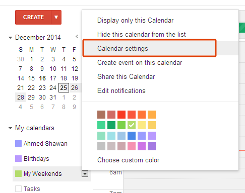 Calendar settings.