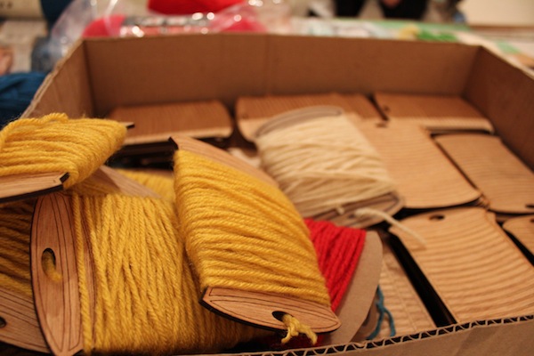 yarn spools for crafting kits at Assemble crafting party