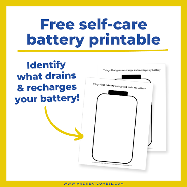 Use this free self care battery printable to identify the things that drain your energy and help you recharge your battery