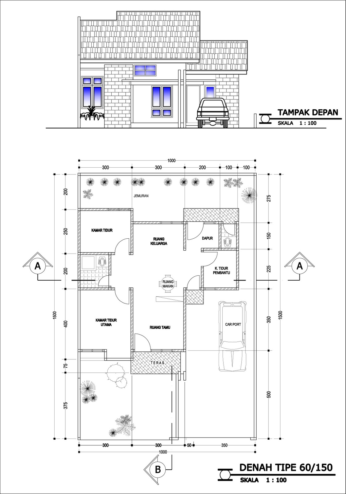 GAMBAR DENAH RUMAH TYPE 60 DAN UKURANNYA Freewaremini