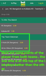 Top players of team  , bet 365 points