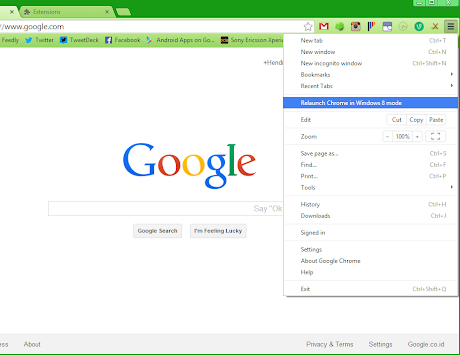 Relaunch Chrome in Windows 8 mode