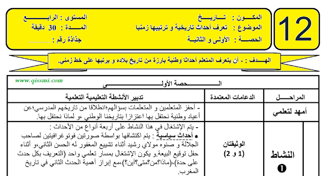 جذاذات الدورة الثانية، مكون التاريخ الاجتماعيات للمستوى الرابع ابتدائي