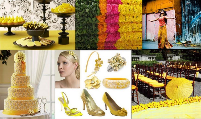For Indian weddings combine soft cheery yellow with bold colors like green