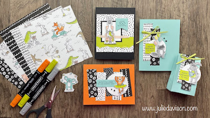 VIDEO: Stampin' Up! Zoo Crew Pop-Up Z Fold Card & Slider Card  + 10 Bonus Zany Zoon Ideas | www.juliedavison.com #stampinup #funfolds