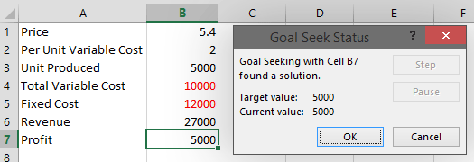 Goal Seek Output