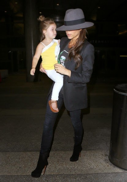 Victoria & Harper Beckham Arriving At LAX