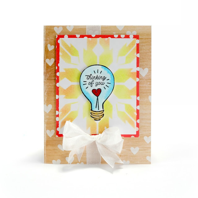 Stamped and Stenciled Thinking of You Lightbulb Card with Hearts