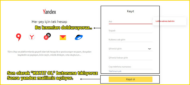 yandex mail oluştuma mail hesabı açma ücretsiz