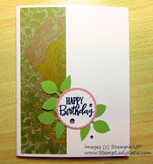 Greeting card with a side strip created with Stampin'UP!'s Breathtaking Bouquet background stamp 