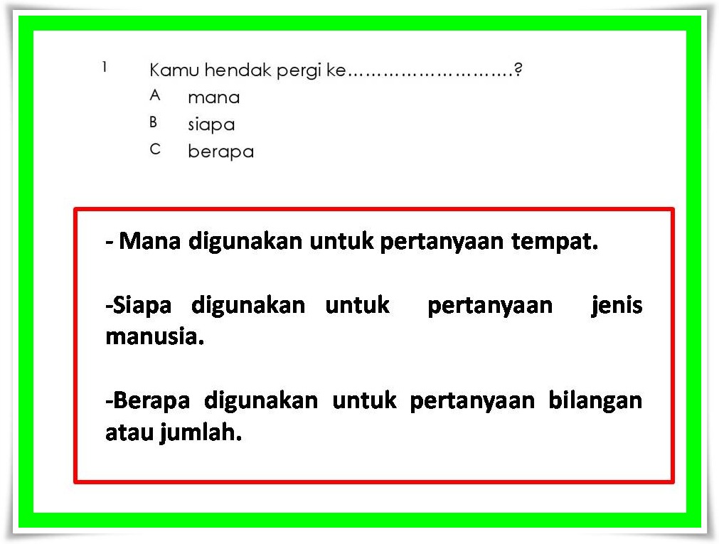 Bahasa lambang bangsa: Soalan Pemahaman Tahun 1.