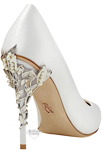 ♦Ralph & Russo white satin Eden pumps with pearls & silver leaves #ralphrusso #shoes #brilliantluxury