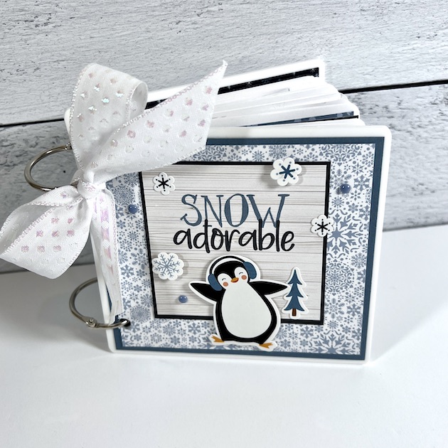 Winter Snow Adorable Scrapbook Mini Album with Penguin