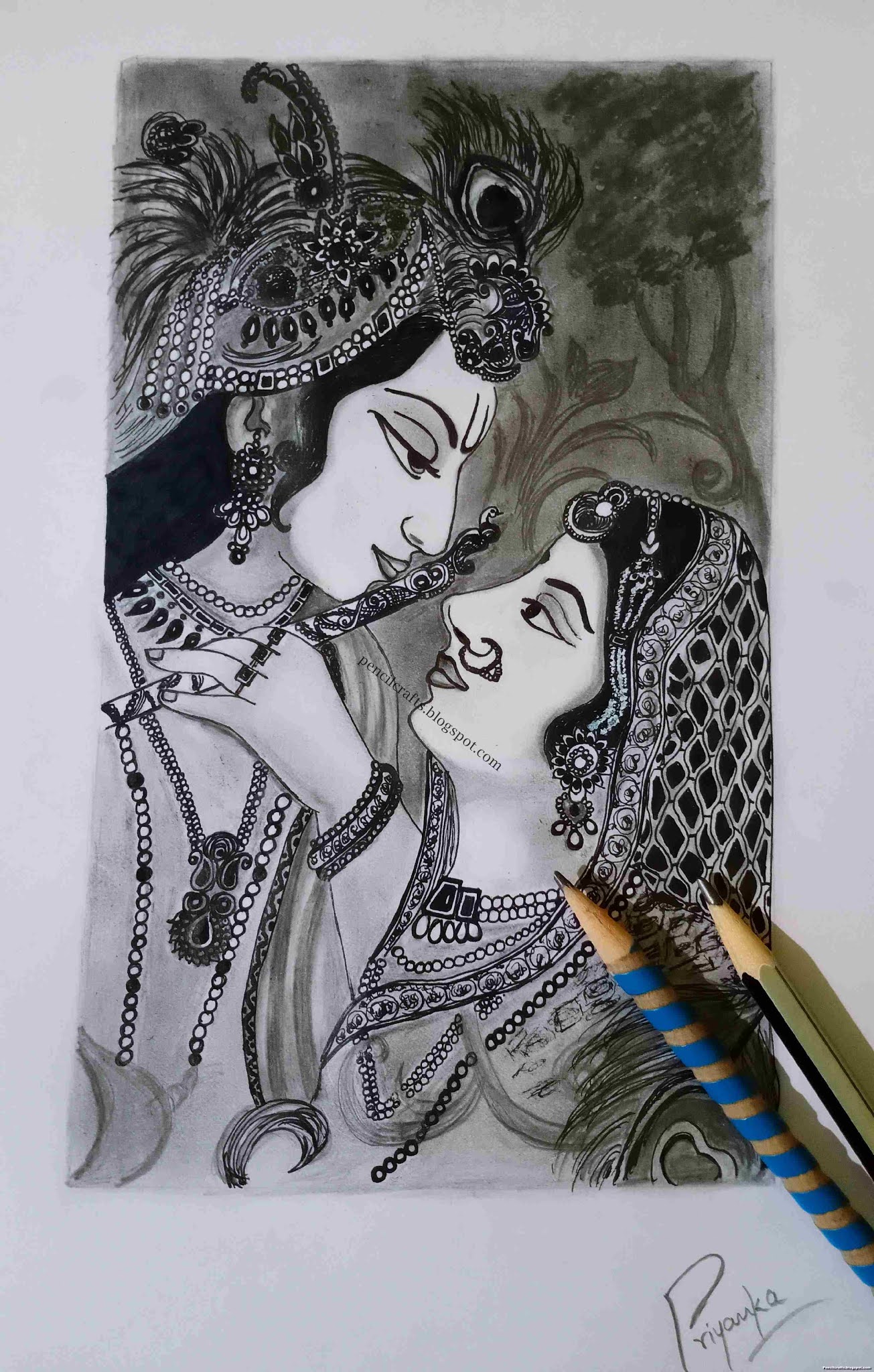 Easy and Simple Beautiful Pencil Drawings of Krishna