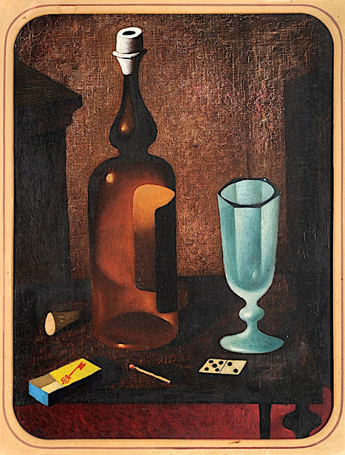Zdeněk Tůma (1907-1943) - Nature morte à la bouteille et au verre huile sur toile 53cmx 42.
